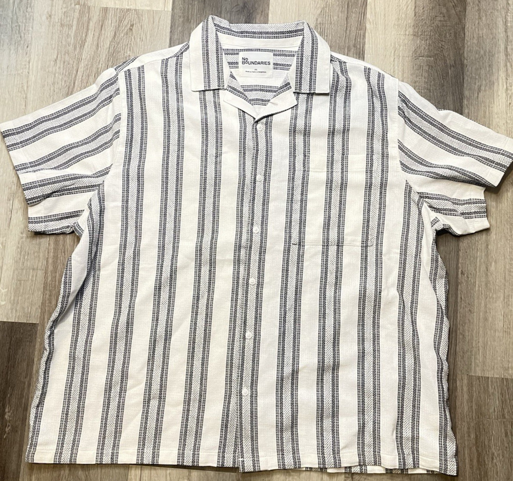 No Boundaries Men's Short Sleeve Button Up Shirt Black/White NEW Size 2XL